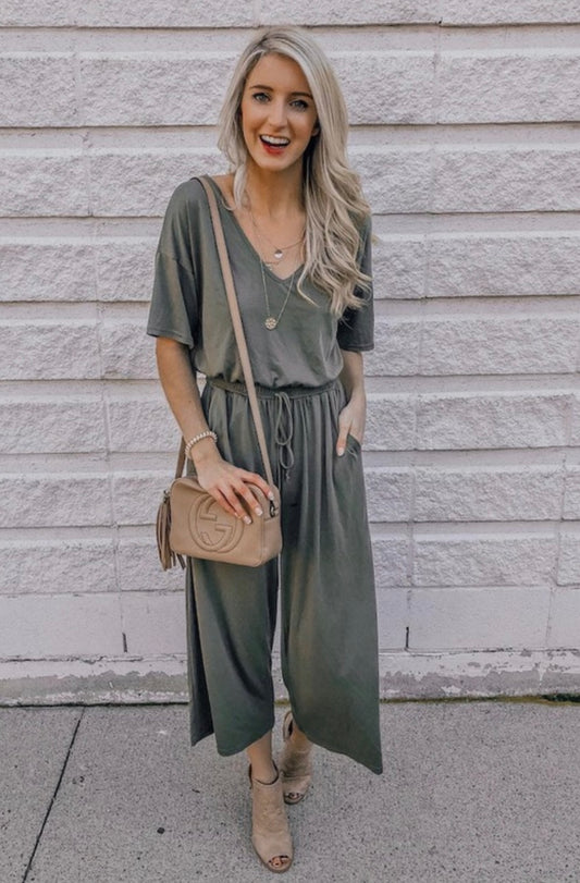 Short sleeve jersey jumpsuit