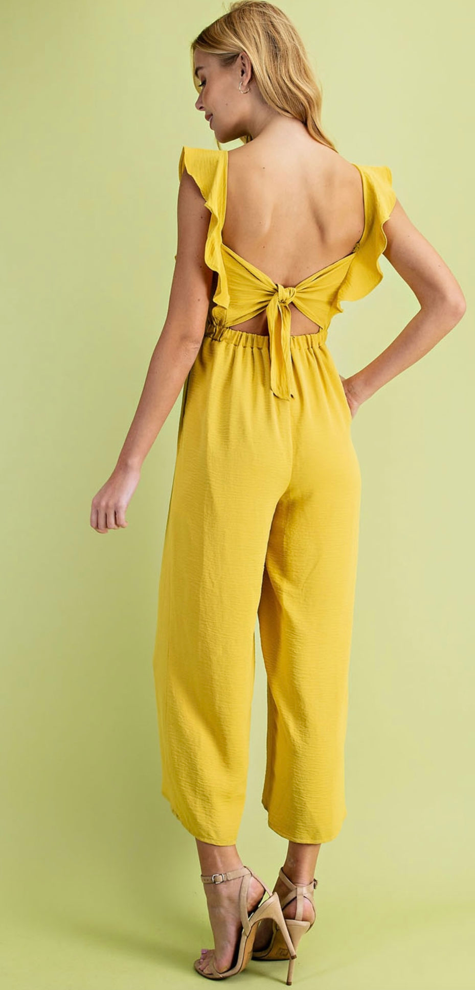 SOLID SMOCKED WIDE LEG CROP JUMPSUIT