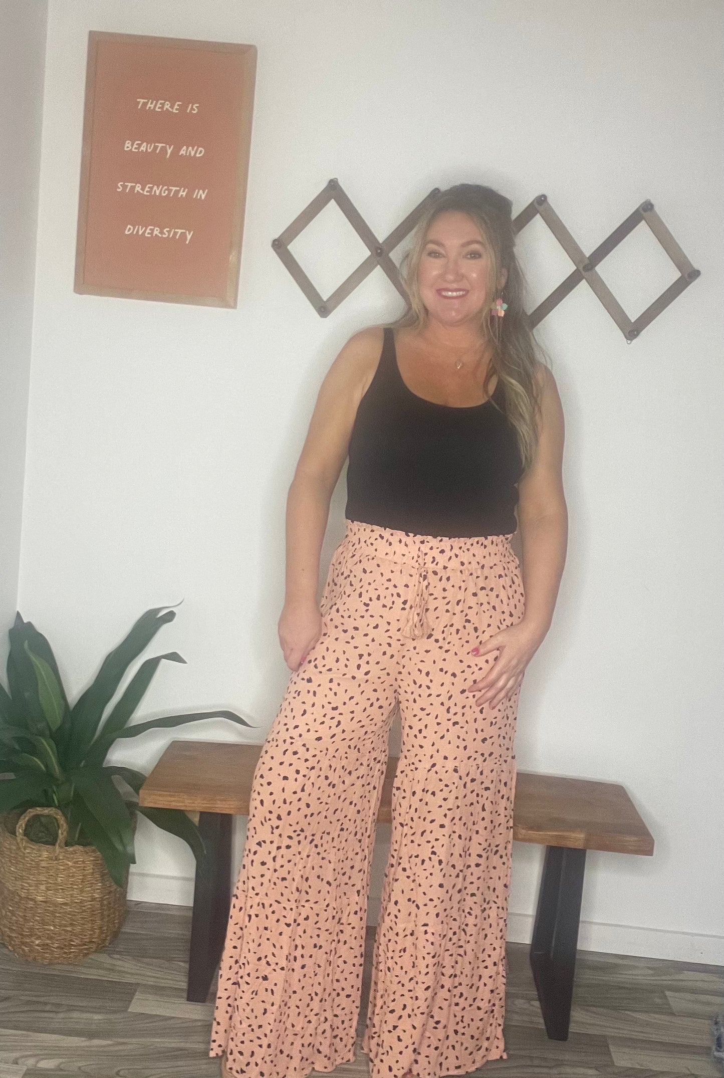 Ruffle Wide Leg Dalmatian Palazzo Pants