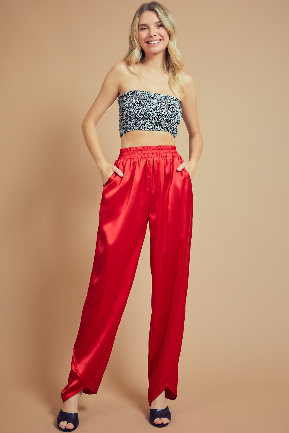 SOLID SILKY SATIN STRAIGHT PANTS