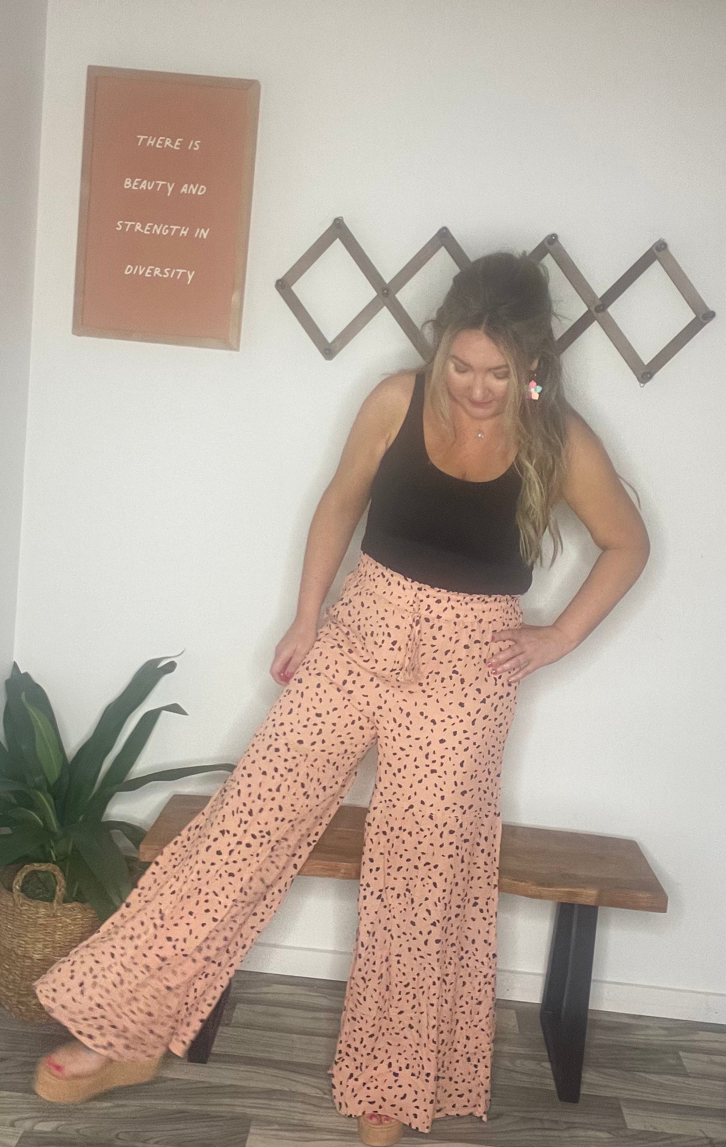 Ruffle Wide Leg Dalmatian Palazzo Pants