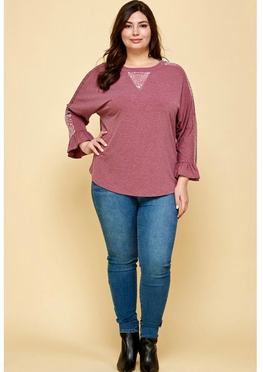 Plus Size Animal Velvet Mesh Contrast Fashion Top